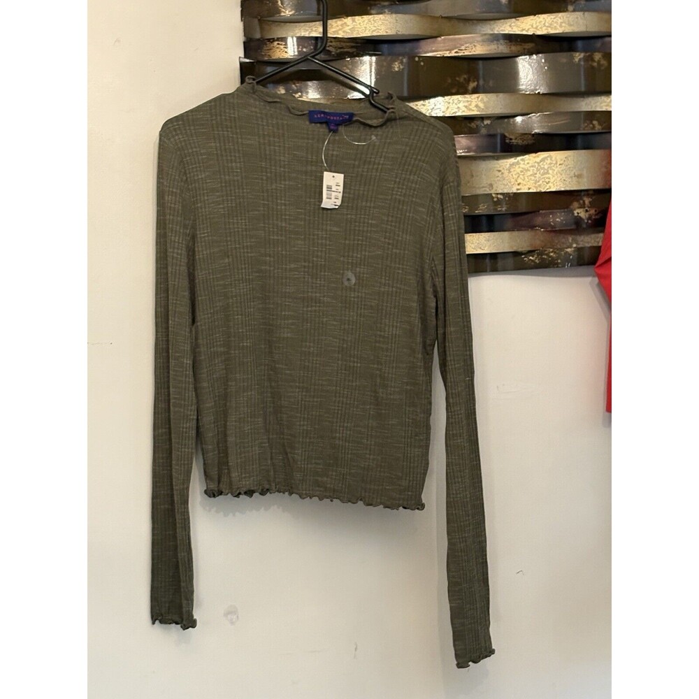 Aeropostale Top Juniors XL Green Long Sleeve Y2K Slouchy Ribbed Rayon Blend A8